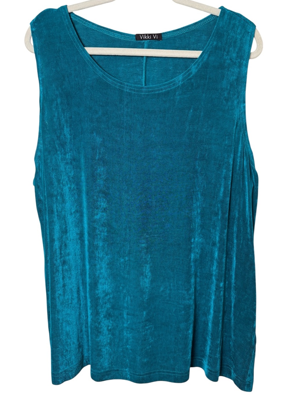 Vikki Vi 2X Teal Velvet Sleeveless Wrinkle Free Tank